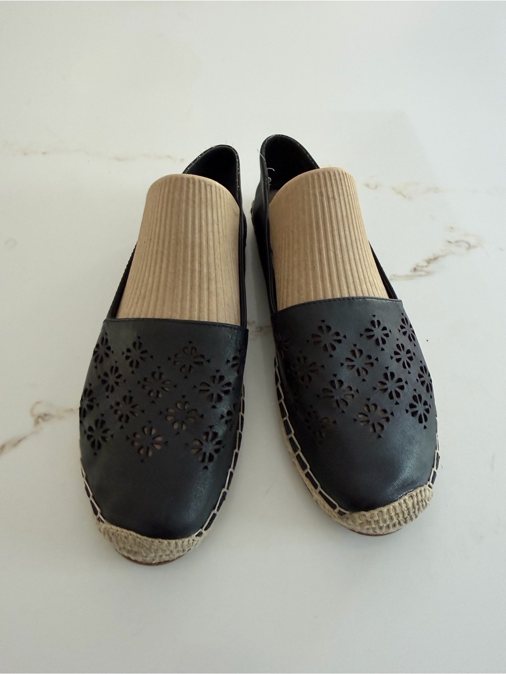 Kate Spade Black Floral-Cut Espadrilles with Beige Panel - Women